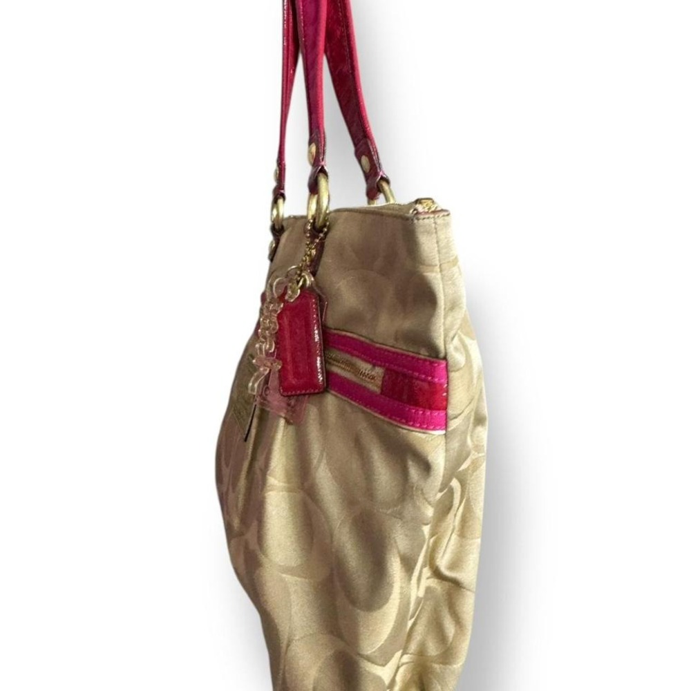 Y2k Coach Poppy Signature Khaki Gold Pink Large Tote‎ Shoulder Bag Glam - Picture 6 of 9